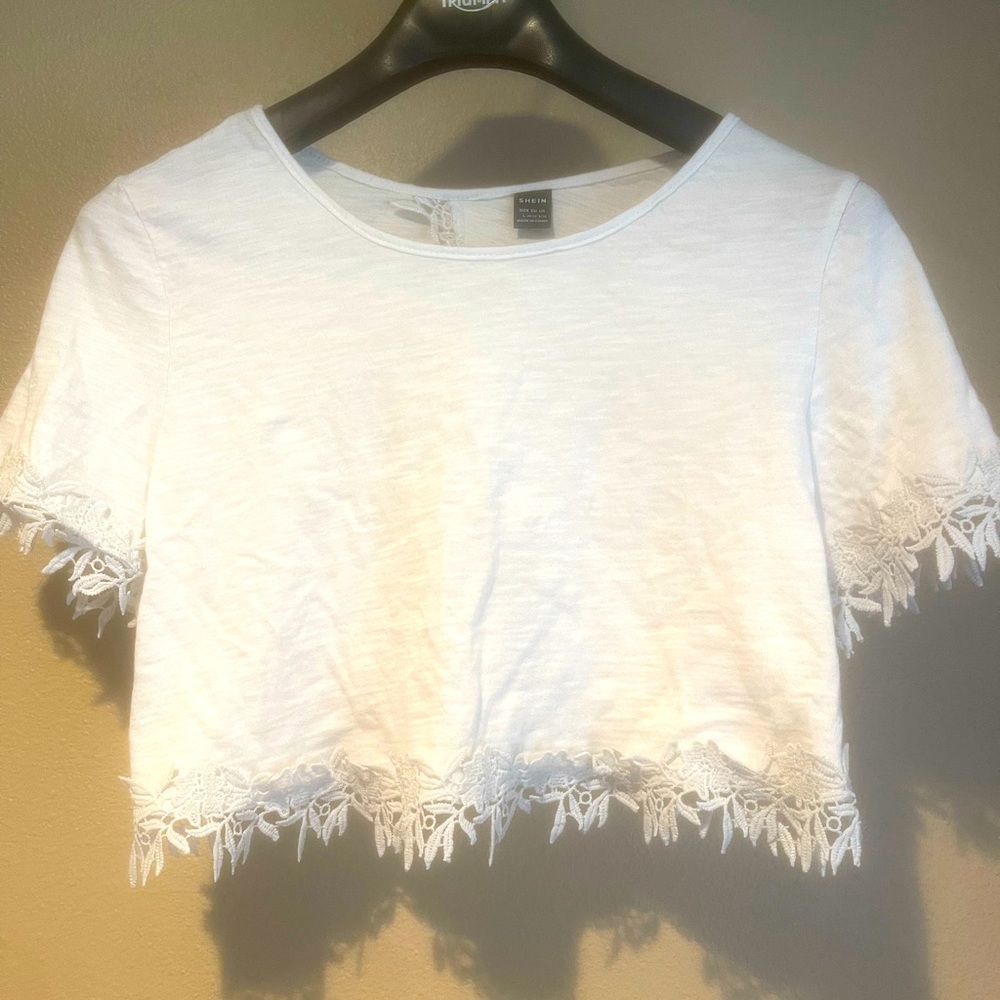 Shein cropped, open back, laced t-shirt